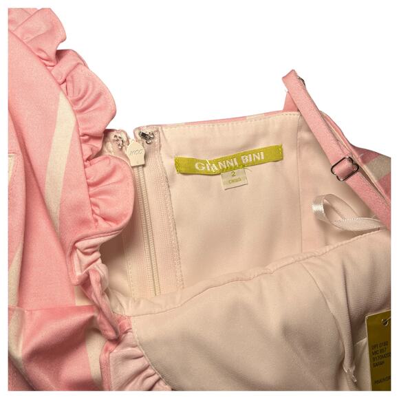 Gianni Bini Sarah Ruffled Sweetheart Neck Crop Wide Leg Jumpsuit Pink Ivory Sz 2 - Picture 5 of 7